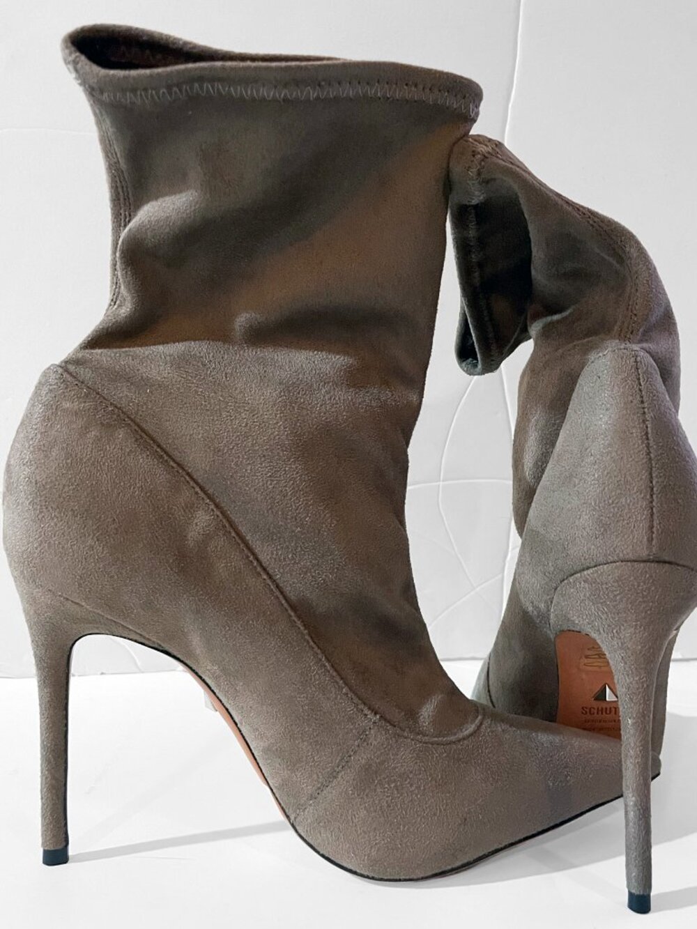 SCHUTZ | "MISLANE" Suede Stiletto Pull-on Sock Bootie | SZ 8.5B | Neutral Tan